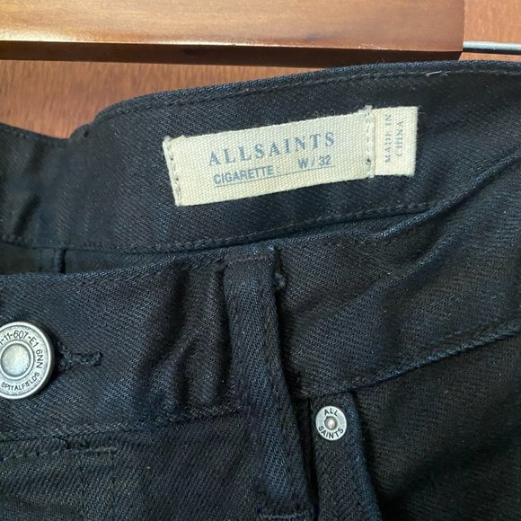 All Saints cigarette jeans size 32x32 dark denim black wash - Picture 3 of 7